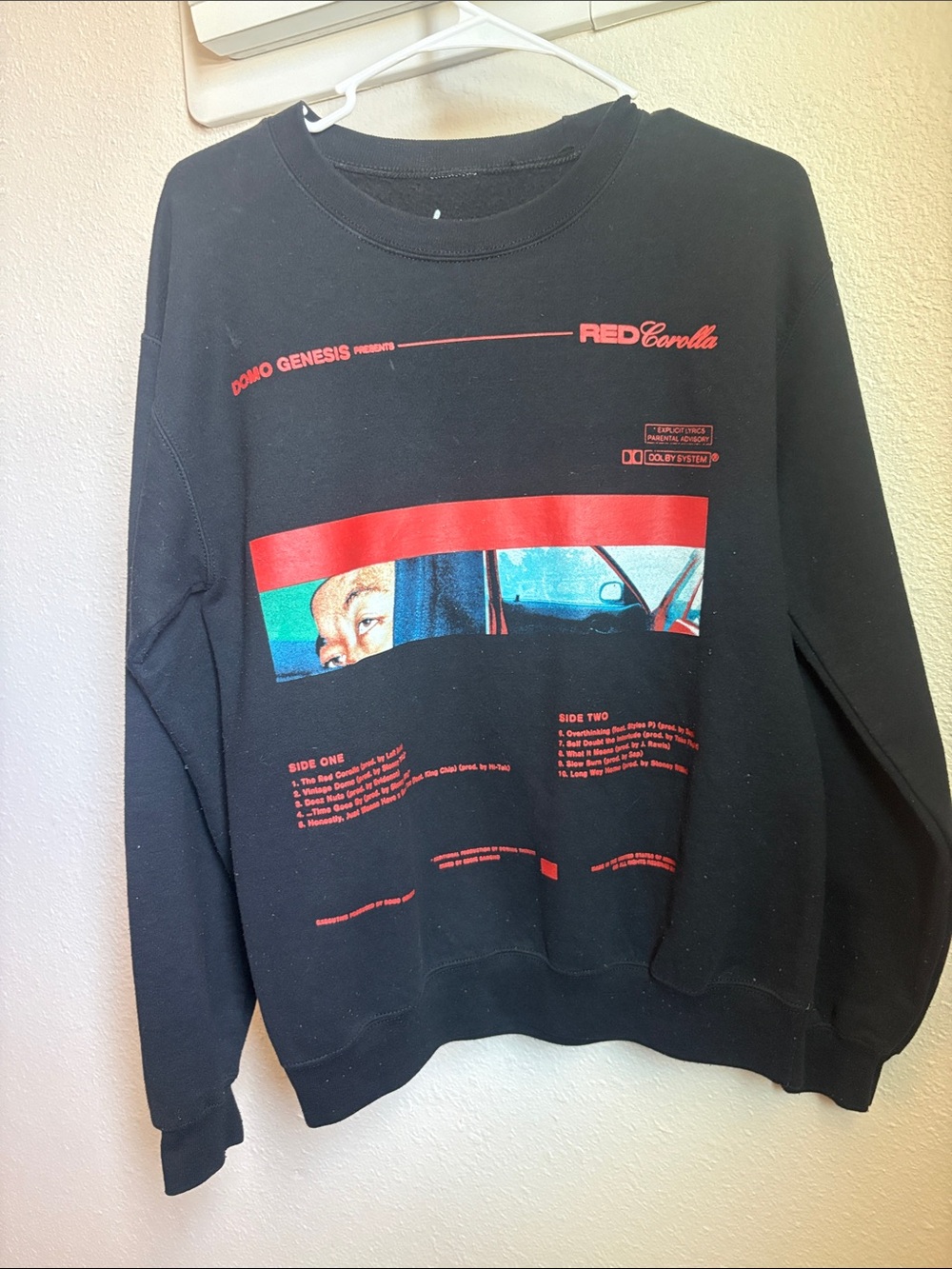 Odd Future Black Crewneck with Red Graphic and Multicolor Photo Panel